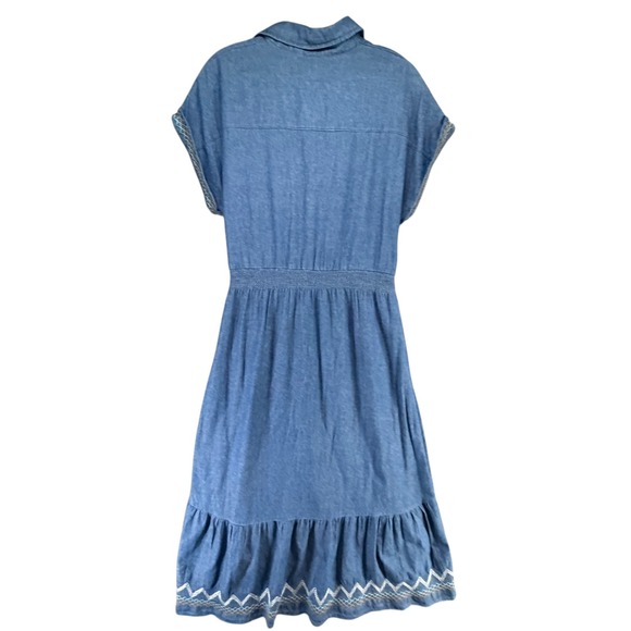 Red + Olive Denim Shirt Dress Women M Blue Belted Embroidered Hi Lo Boho Western - Picture 5 of 14